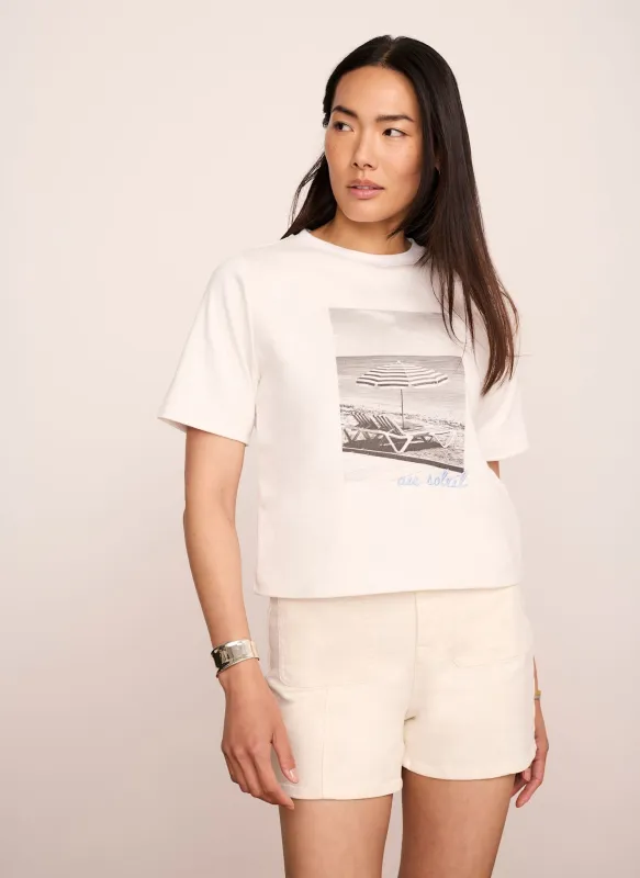 White Cotton Beach Print Ultimate T-Shirt made by Mint Velvet