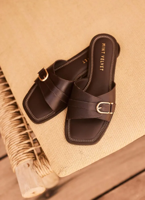 Kate Brown Leather Mule Sandals made by Mint Velvet