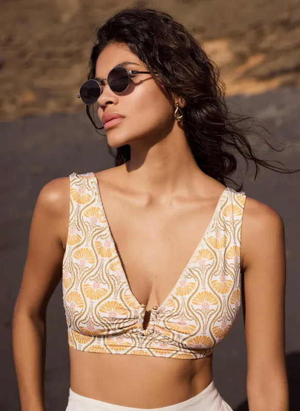 Yellow Floral Print Bikini Top made by Mint Velvet