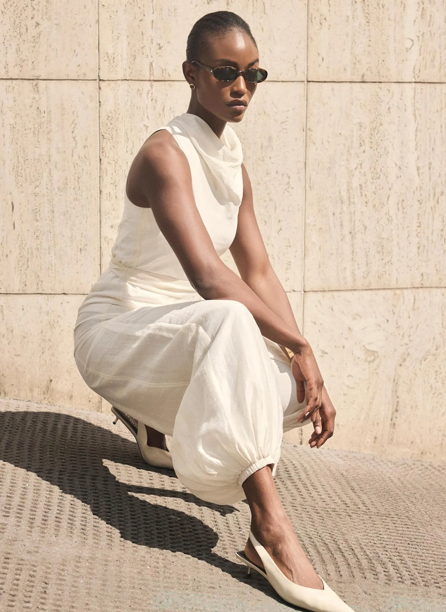 Cream Sleeveless Belted Balloon Jumpsuit sold by Mint Velvet product image thumbnail 4