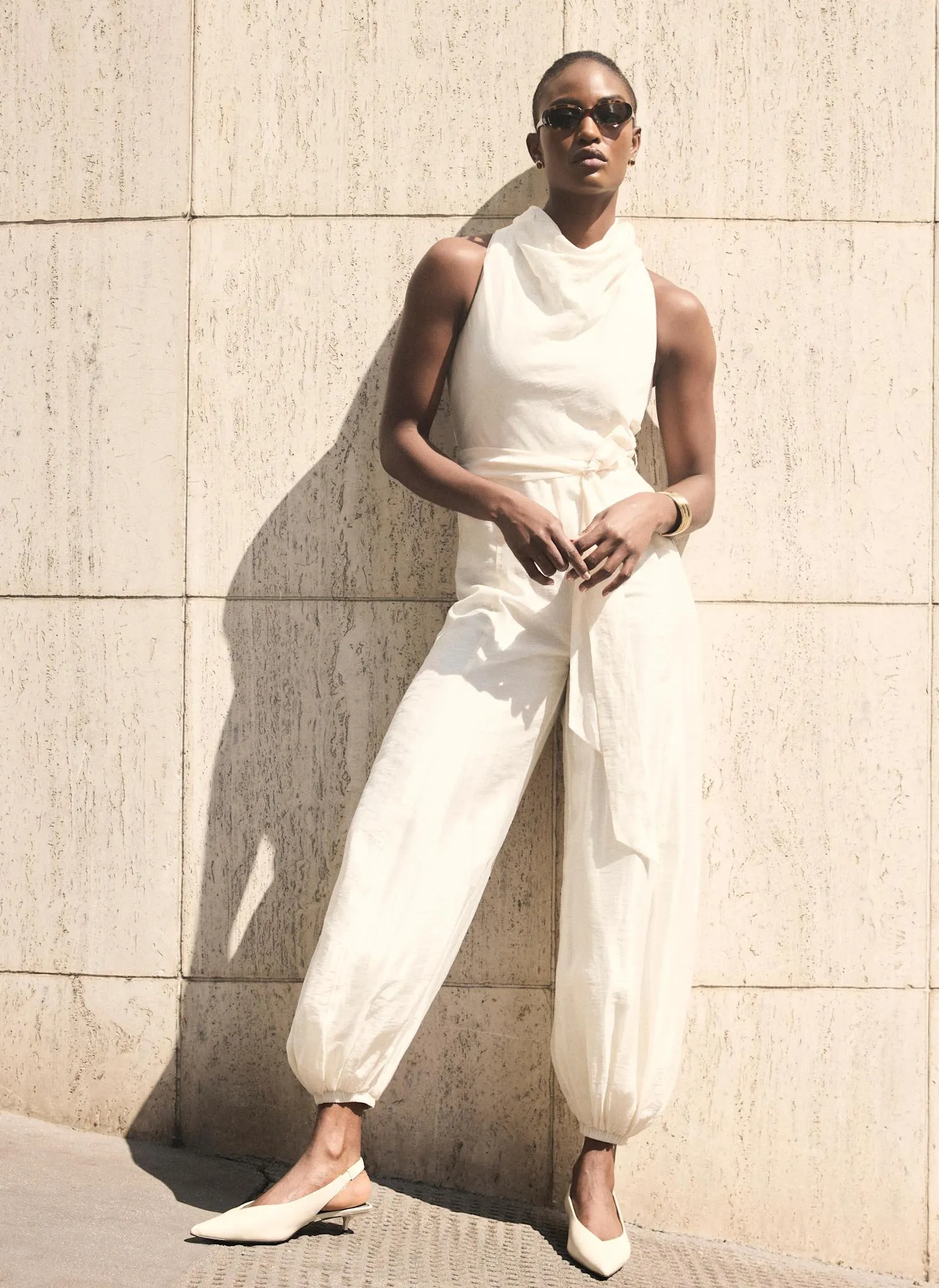 Cream Sleeveless Belted Balloon Jumpsuit sold by Mint Velvet product image thumbnail 3