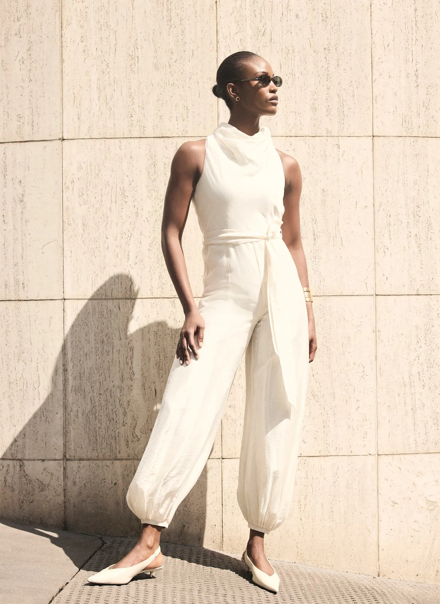 Cream Sleeveless Belted Balloon Jumpsuit sold by Mint Velvet