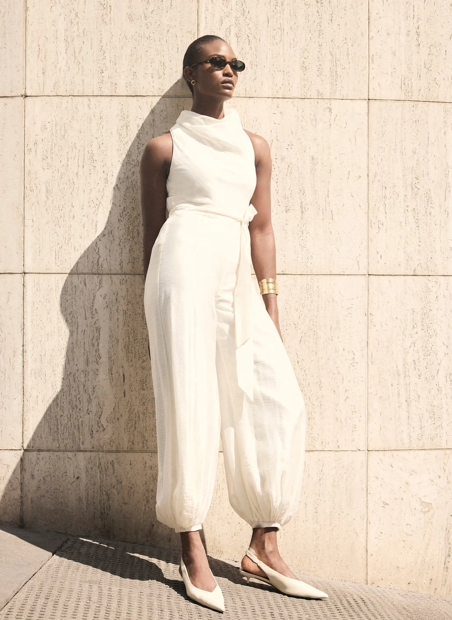 Cream Sleeveless Belted Balloon Jumpsuit sold by Mint Velvet product image thumbnail 5