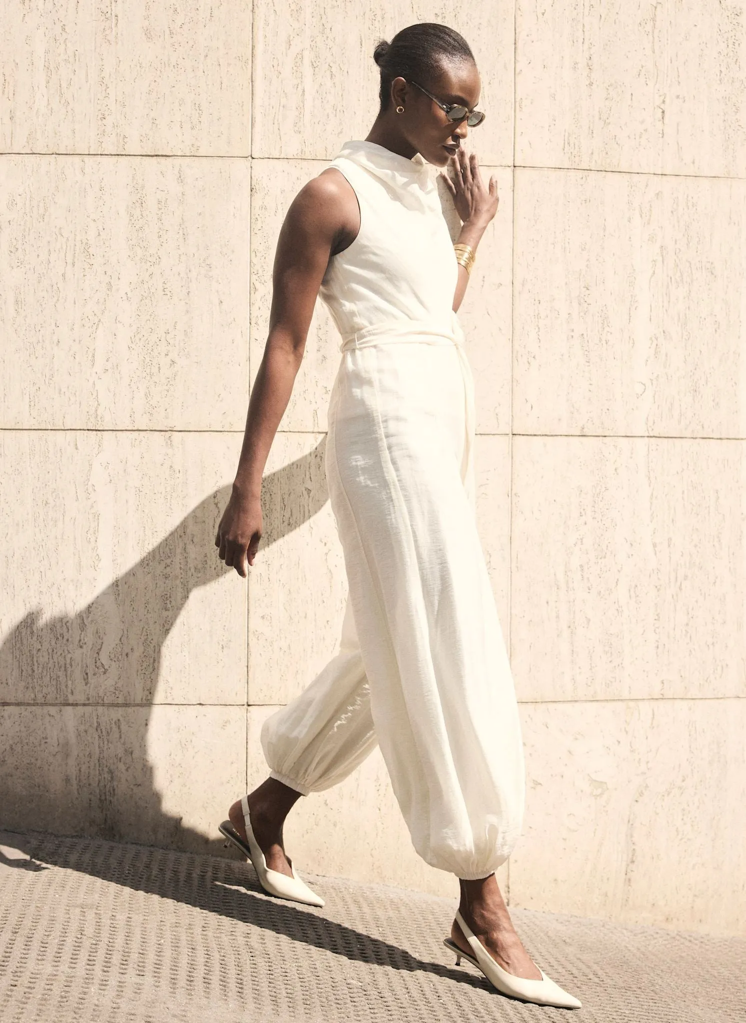 Cream Sleeveless Belted Balloon Jumpsuit sold by Mint Velvet product image thumbnail 2