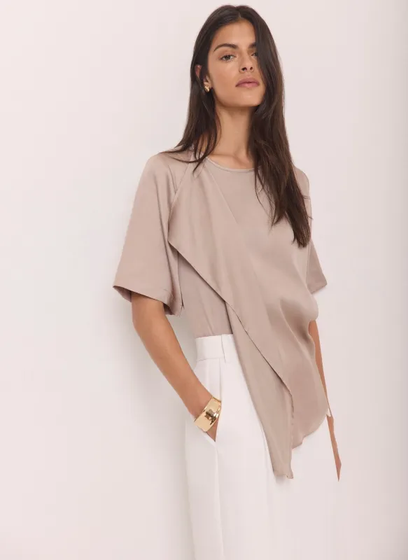 Neutral Satin Ruffle Front Top made by Mint Velvet