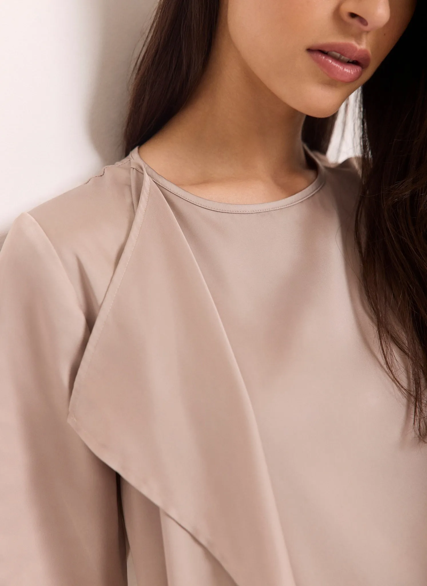 Neutral Satin Ruffle Front Top sold by Mint Velvet product image thumbnail 4