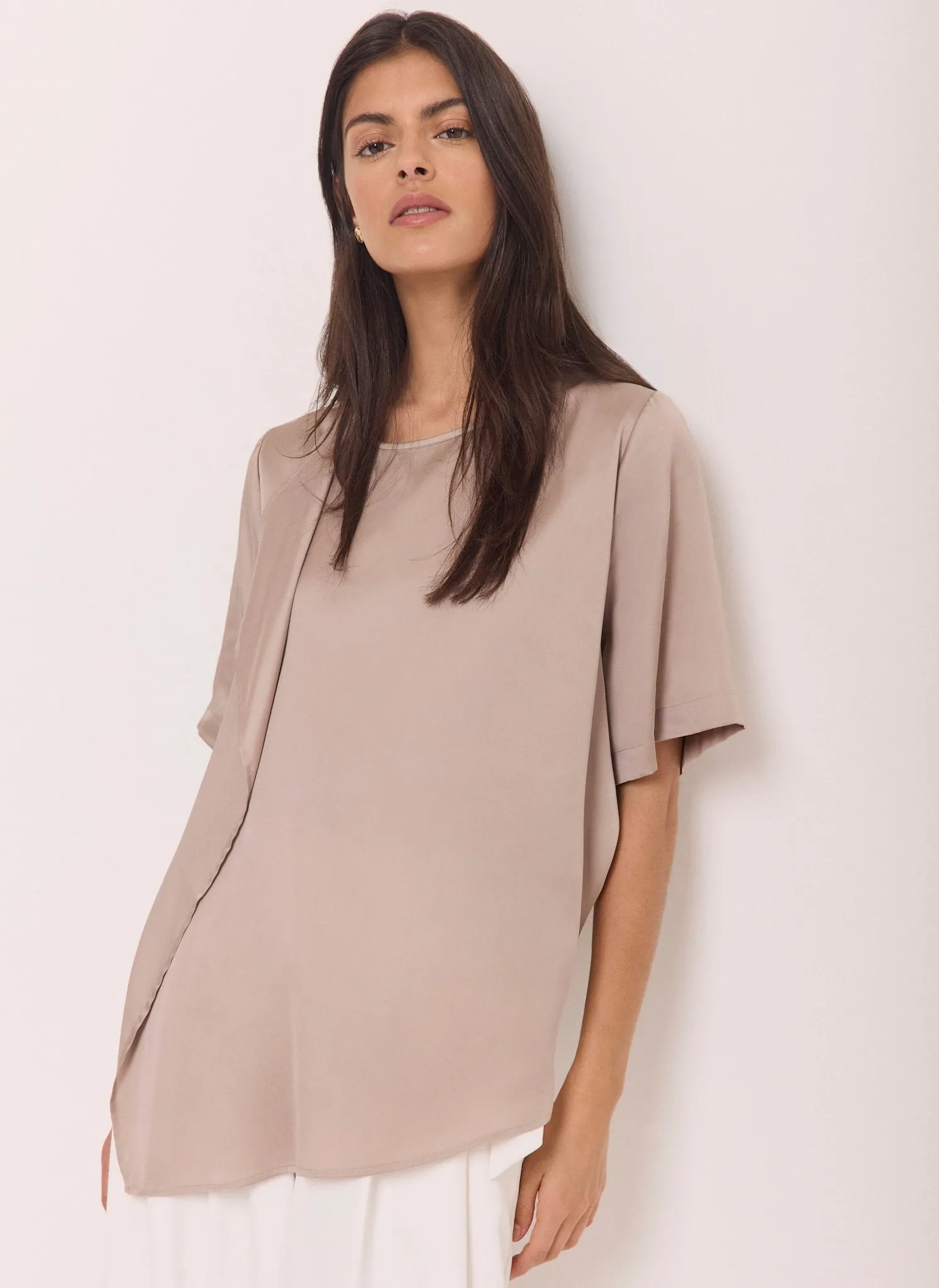 Neutral Satin Ruffle Front Top sold by Mint Velvet product image thumbnail 2