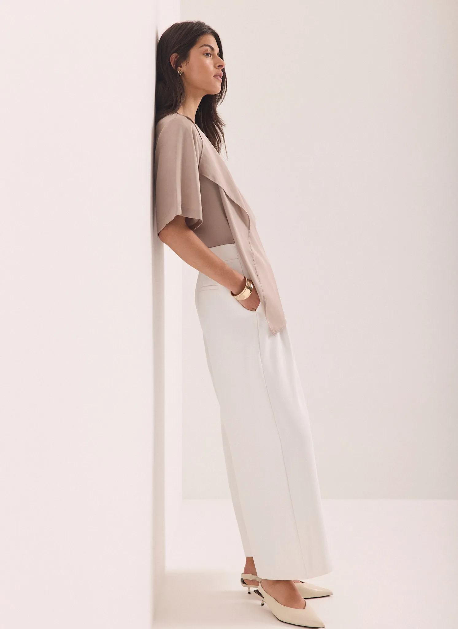 Neutral Satin Ruffle Front Top sold by Mint Velvet product image thumbnail 5