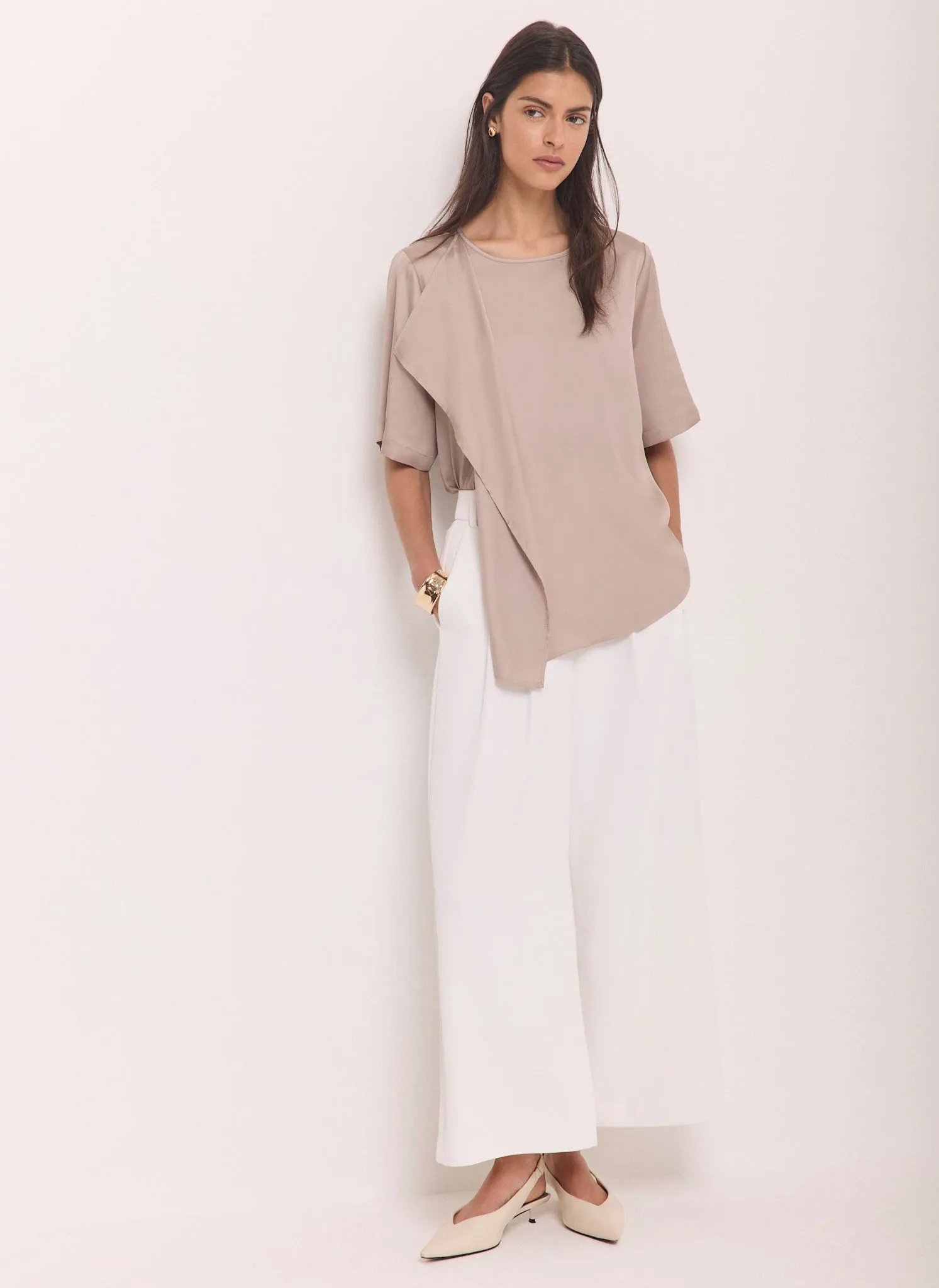 Neutral Satin Ruffle Front Top sold by Mint Velvet product image thumbnail 3