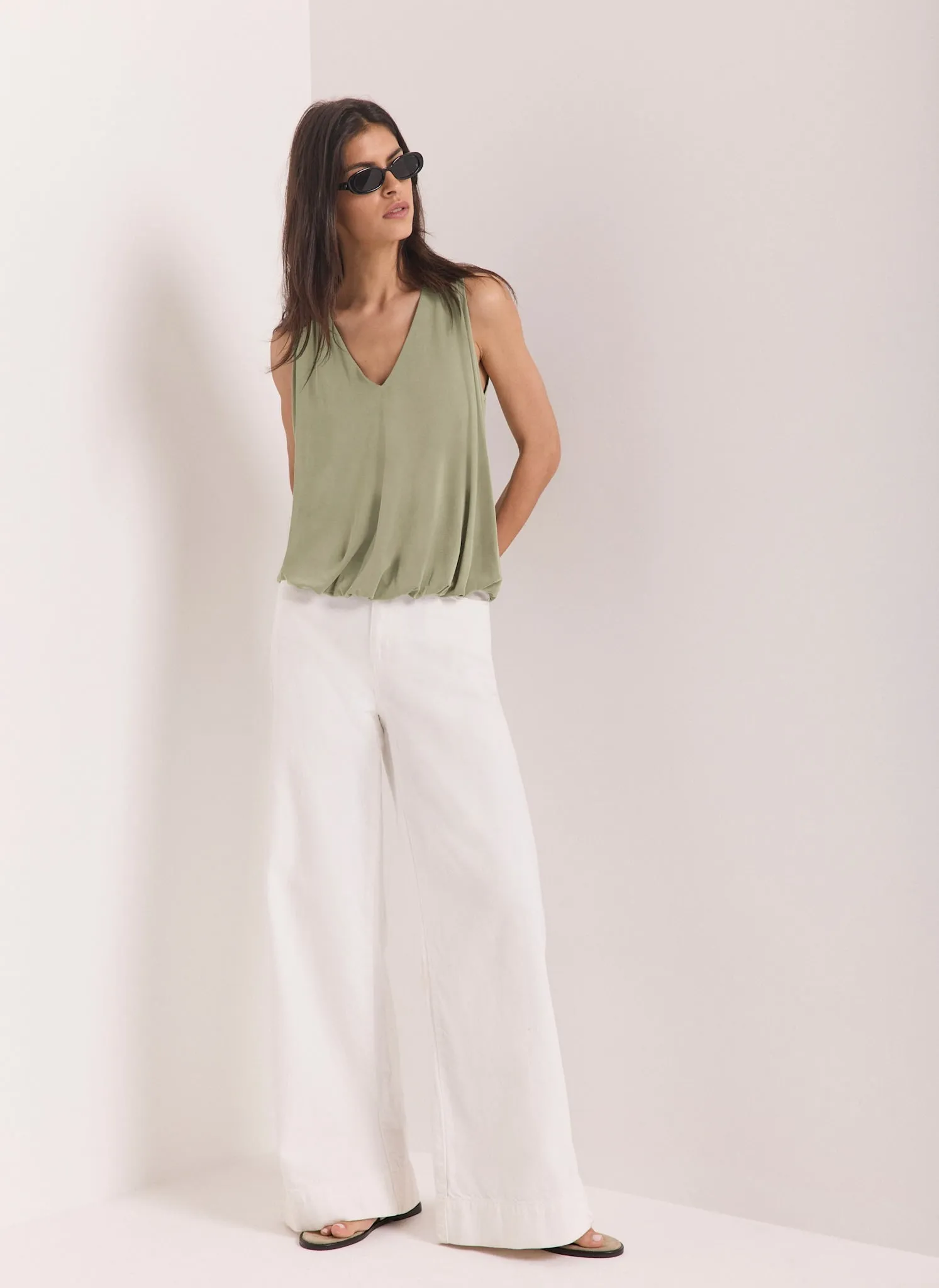 Khaki V Neck Bubble Hem Top sold by Mint Velvet product image thumbnail 3