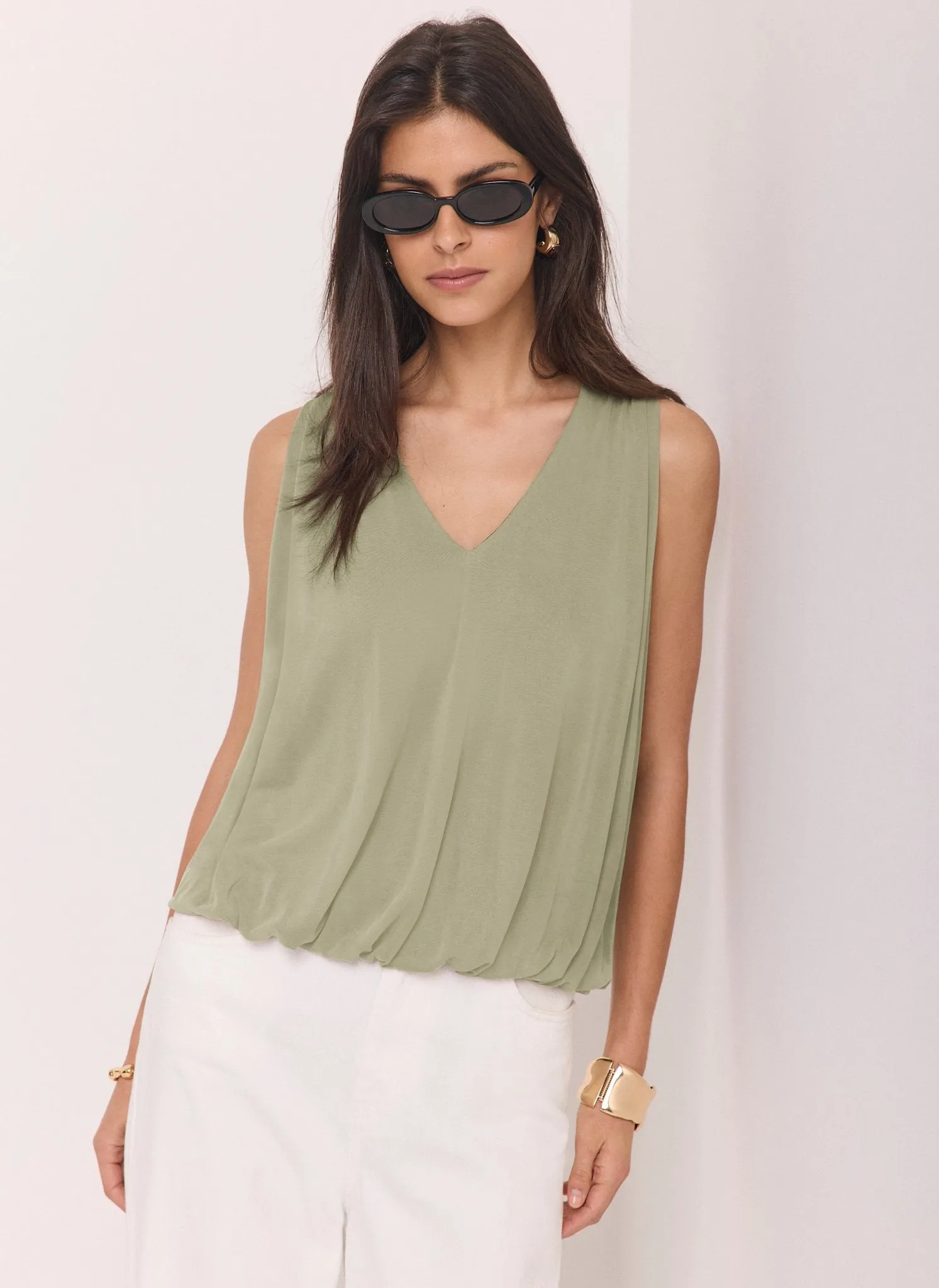 Khaki V Neck Bubble Hem Top sold by Mint Velvet product image thumbnail 4