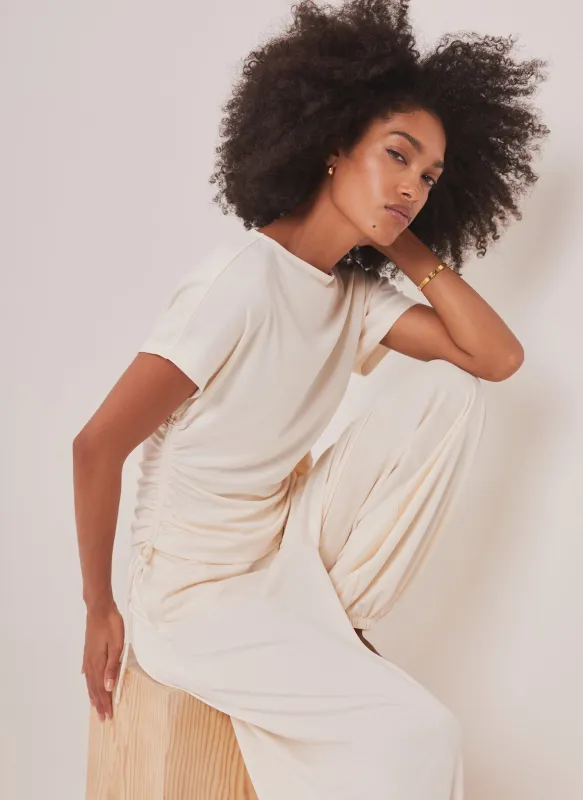 White Jersey Ruched Tie Detail Top made by Mint Velvet