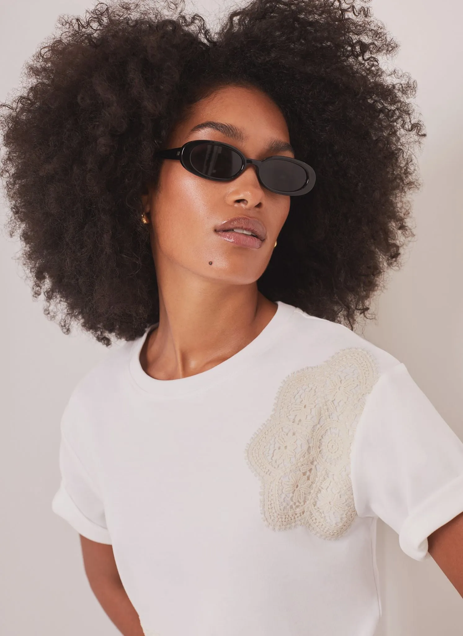 White Cotton Crochet Detail T-Shirt sold by Mint Velvet product image thumbnail 3