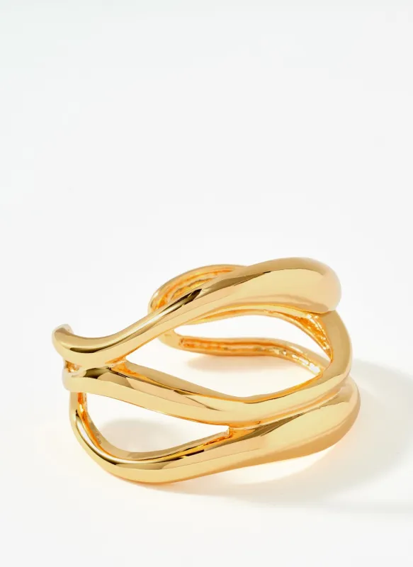 Gold Tone Sculpted Open Wave Bangle made by Mint Velvet