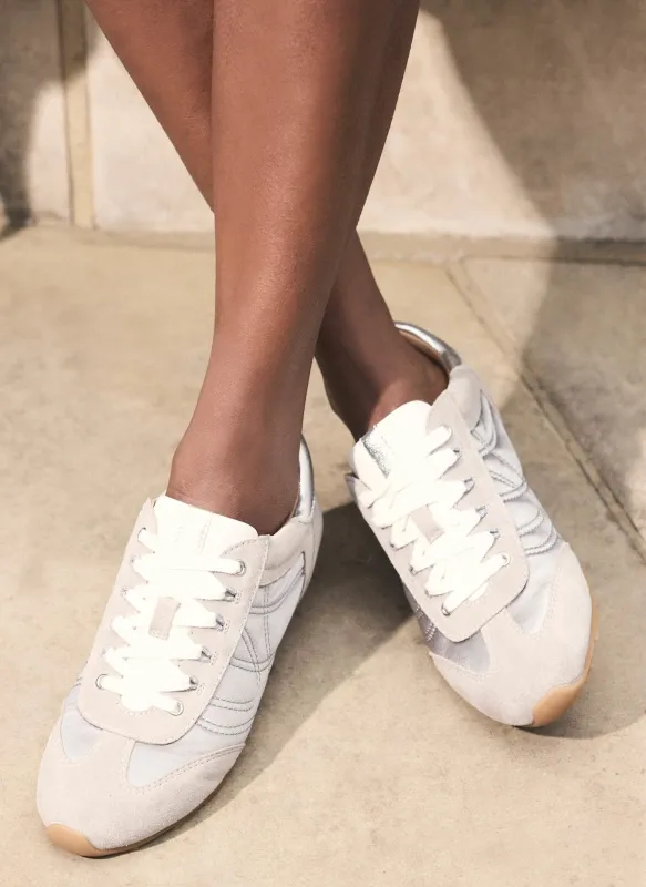 Rach Silver Metallic Suede Quilted Trainers made by Mint Velvet