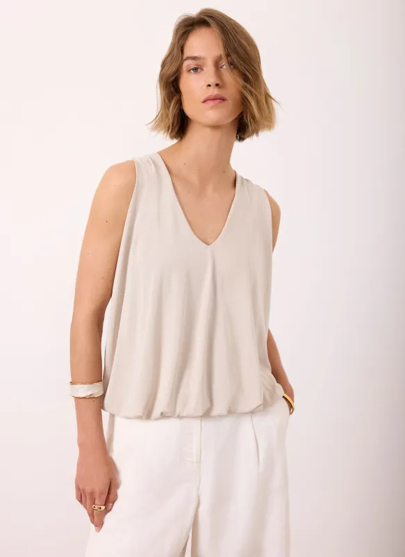 Neutral V Neck Bubble Hem Top made by Mint Velvet