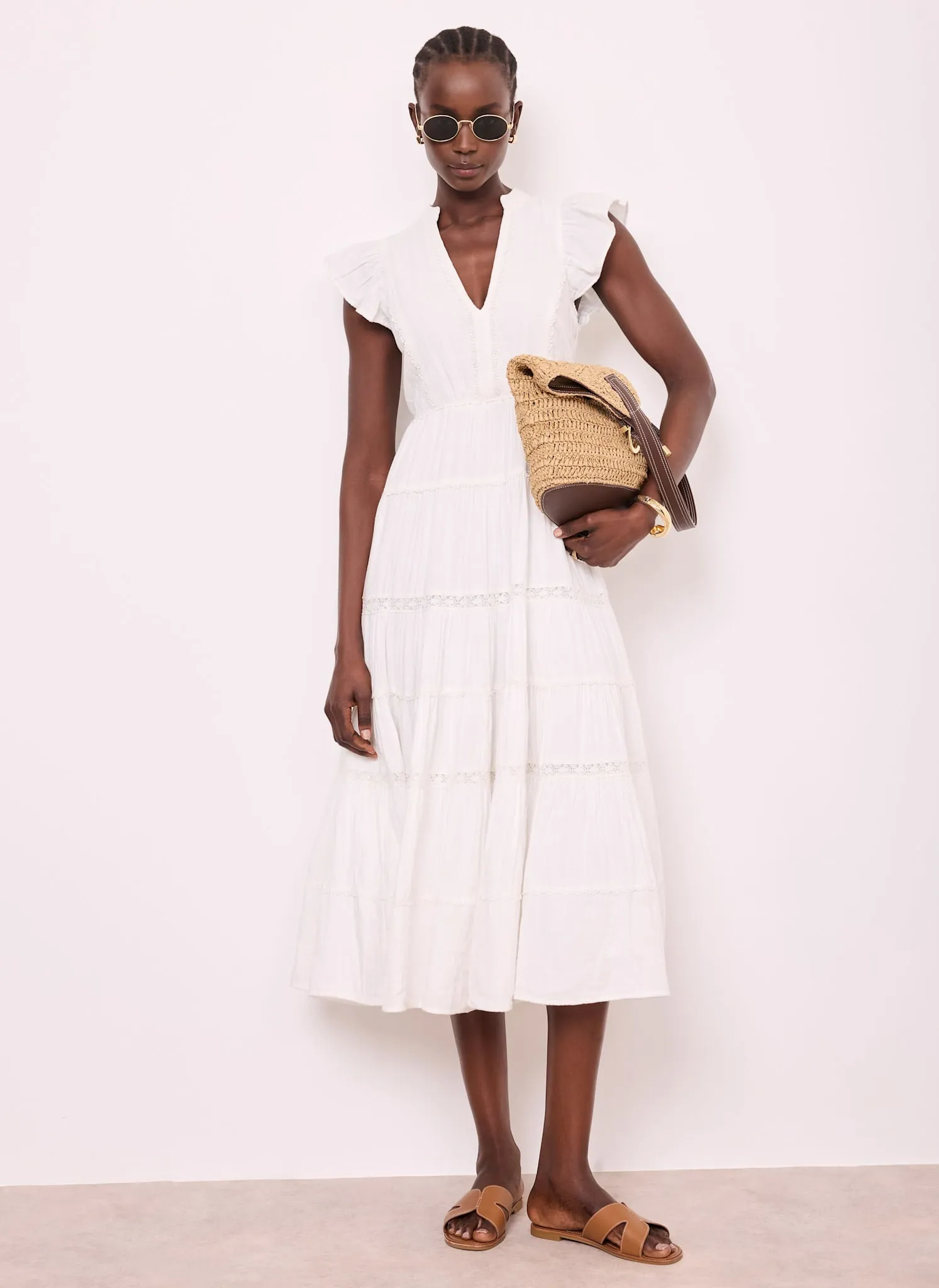 White Cotton Cheesecloth Tiered Midi Dress sold by Mint Velvet product image thumbnail 3