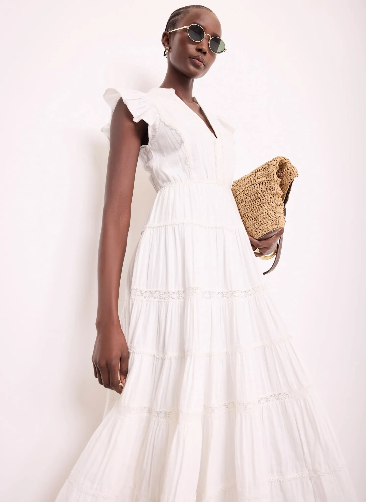 White Cotton Cheesecloth Tiered Midi Dress sold by Mint Velvet product image thumbnail 2