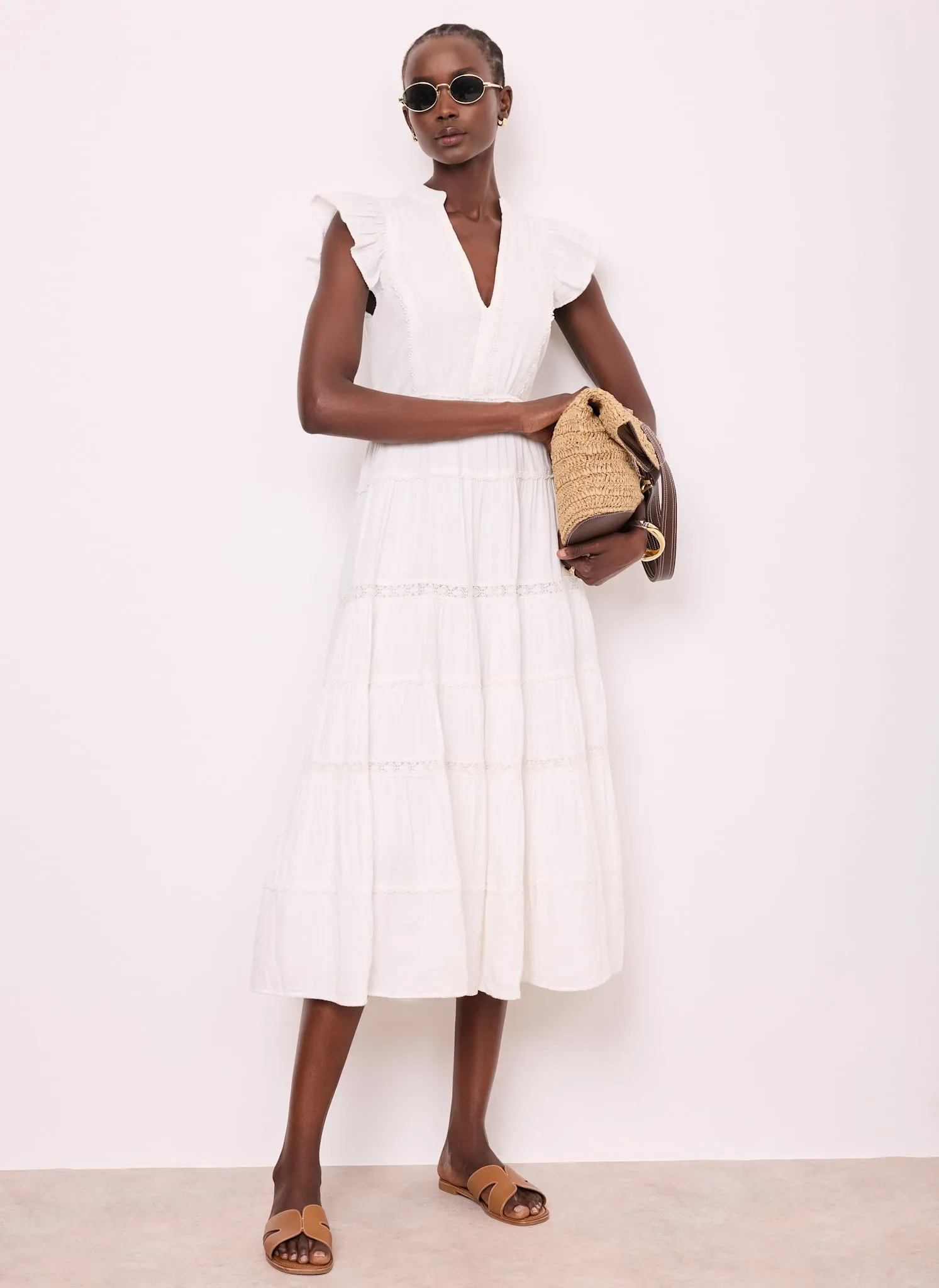 White Cotton Cheesecloth Tiered Midi Dress sold by Mint Velvet product image thumbnail 5