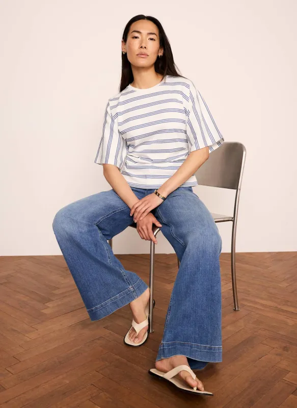 Blue Cotton Ruched Waist T-Shirt made by Mint Velvet