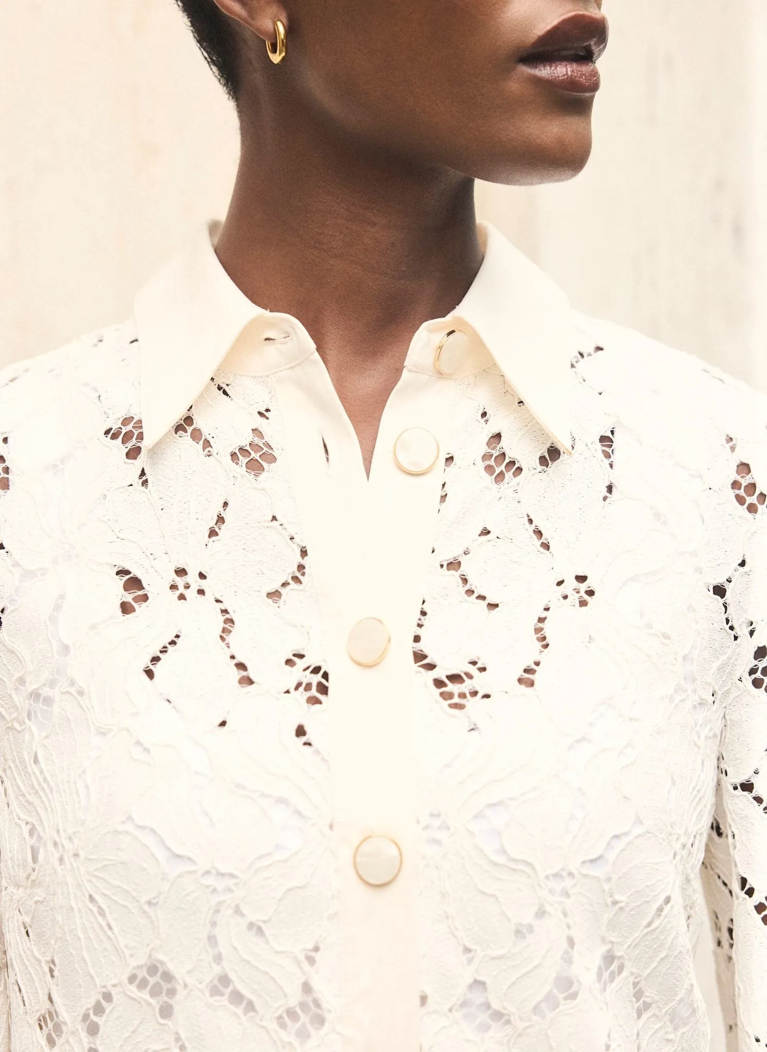 White Lace Short Sleeve Cropped Shirt sold by Mint Velvet product image thumbnail 4