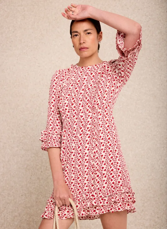 Red Print Ruffle Mini Dress made by Mint Velvet