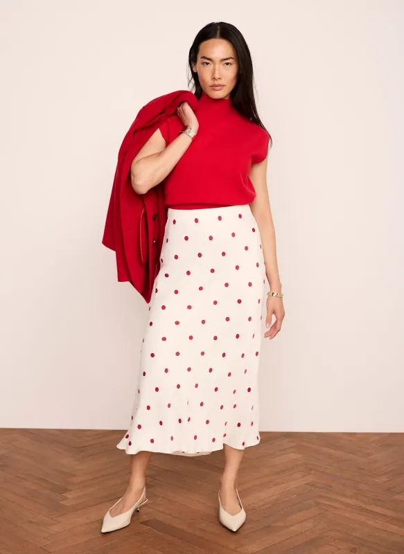 Cream Polka Dot Midi Slip Skirt made by Mint Velvet