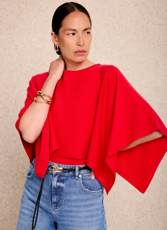 Red Layered Poncho Knit Top made by Mint Velvet