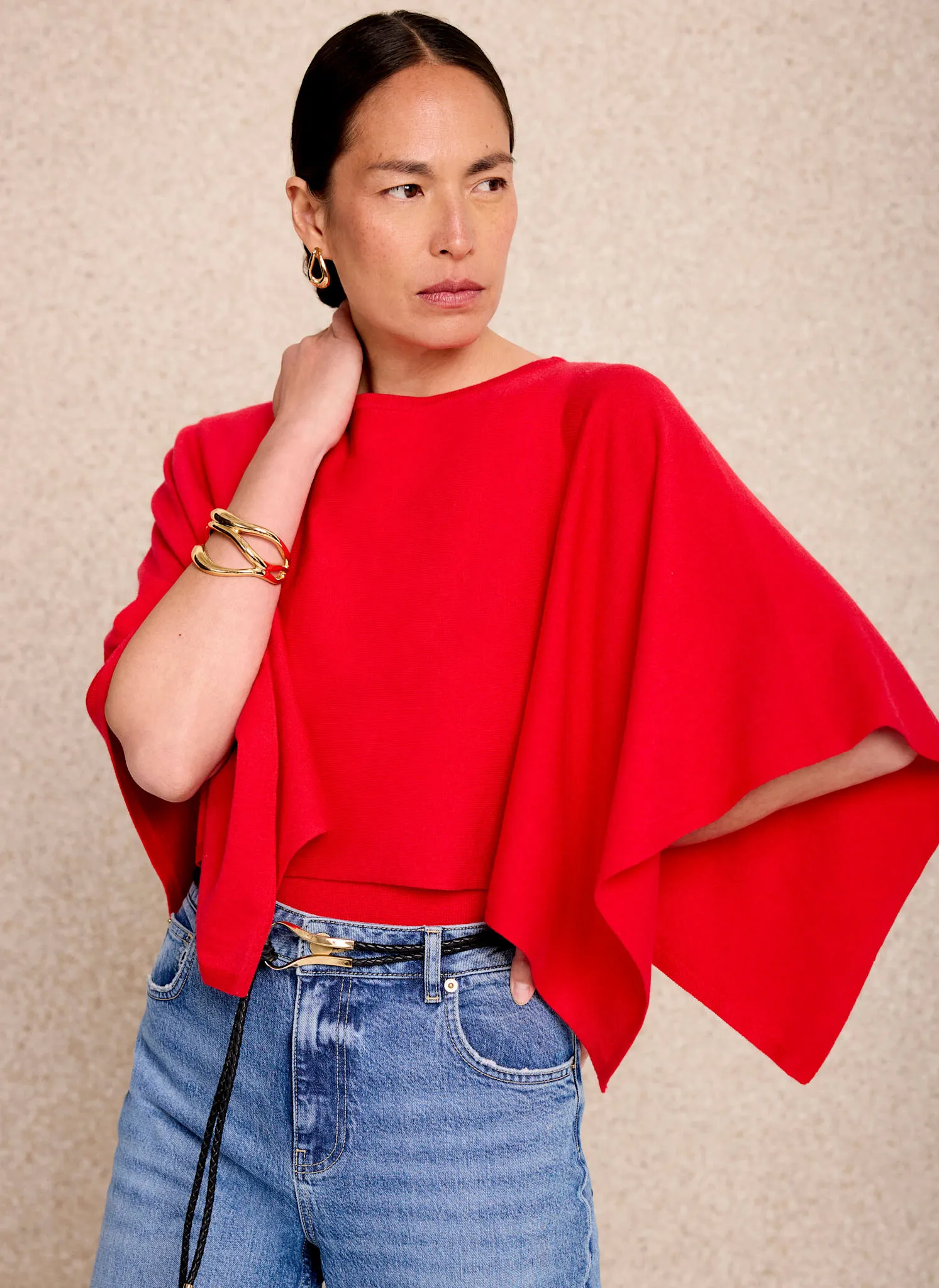Red Layered Poncho Knit Top sold by Mint Velvet