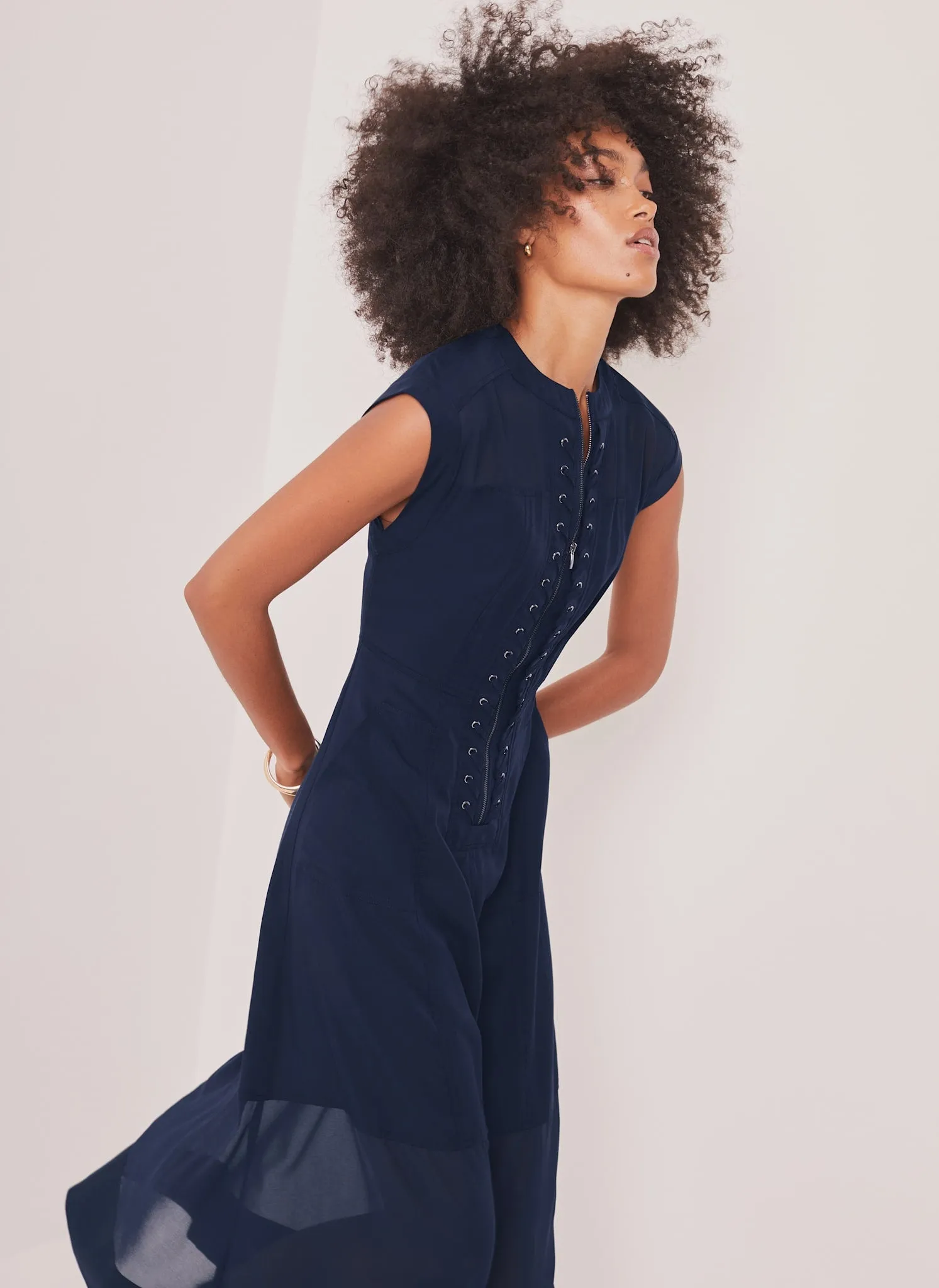 Navy Utility Eyelet Detail Midi Dress sold by Mint Velvet product image thumbnail 4