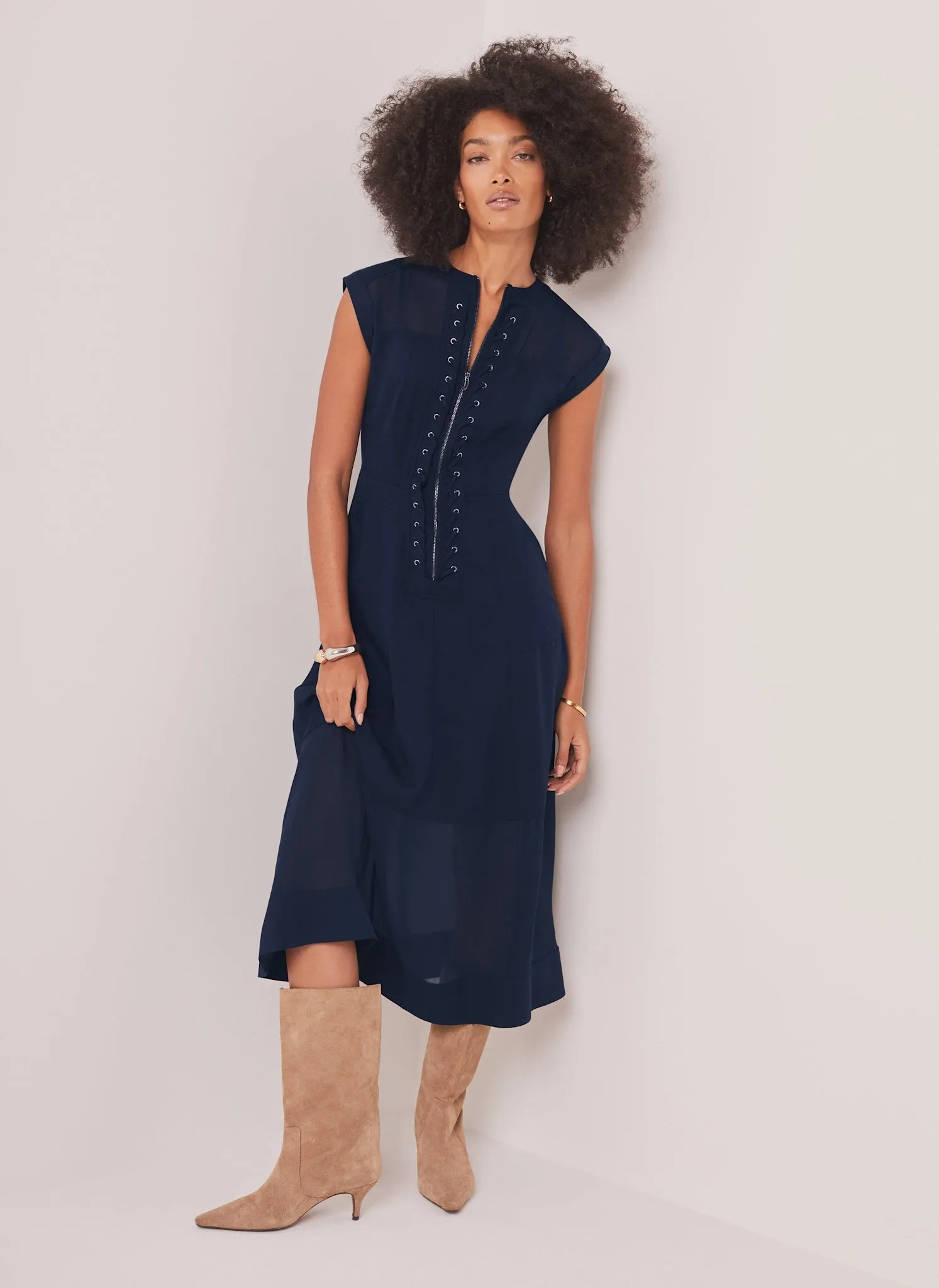 Navy Utility Eyelet Detail Midi Dress sold by Mint Velvet