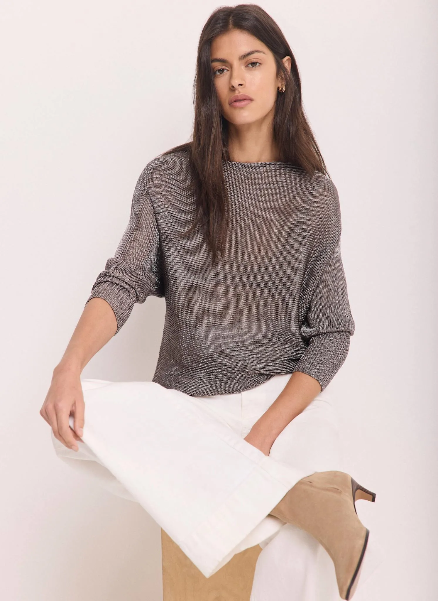 Grey Silver Metallic Knit Top sold by Mint Velvet