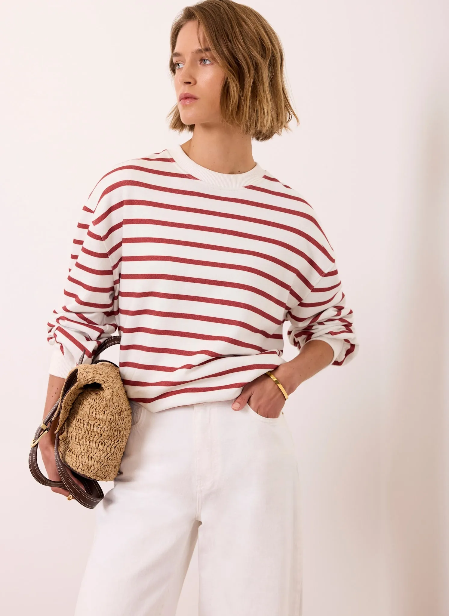 Cream Stripe Blouson Sweatshirt sold by Mint Velvet product image thumbnail 3