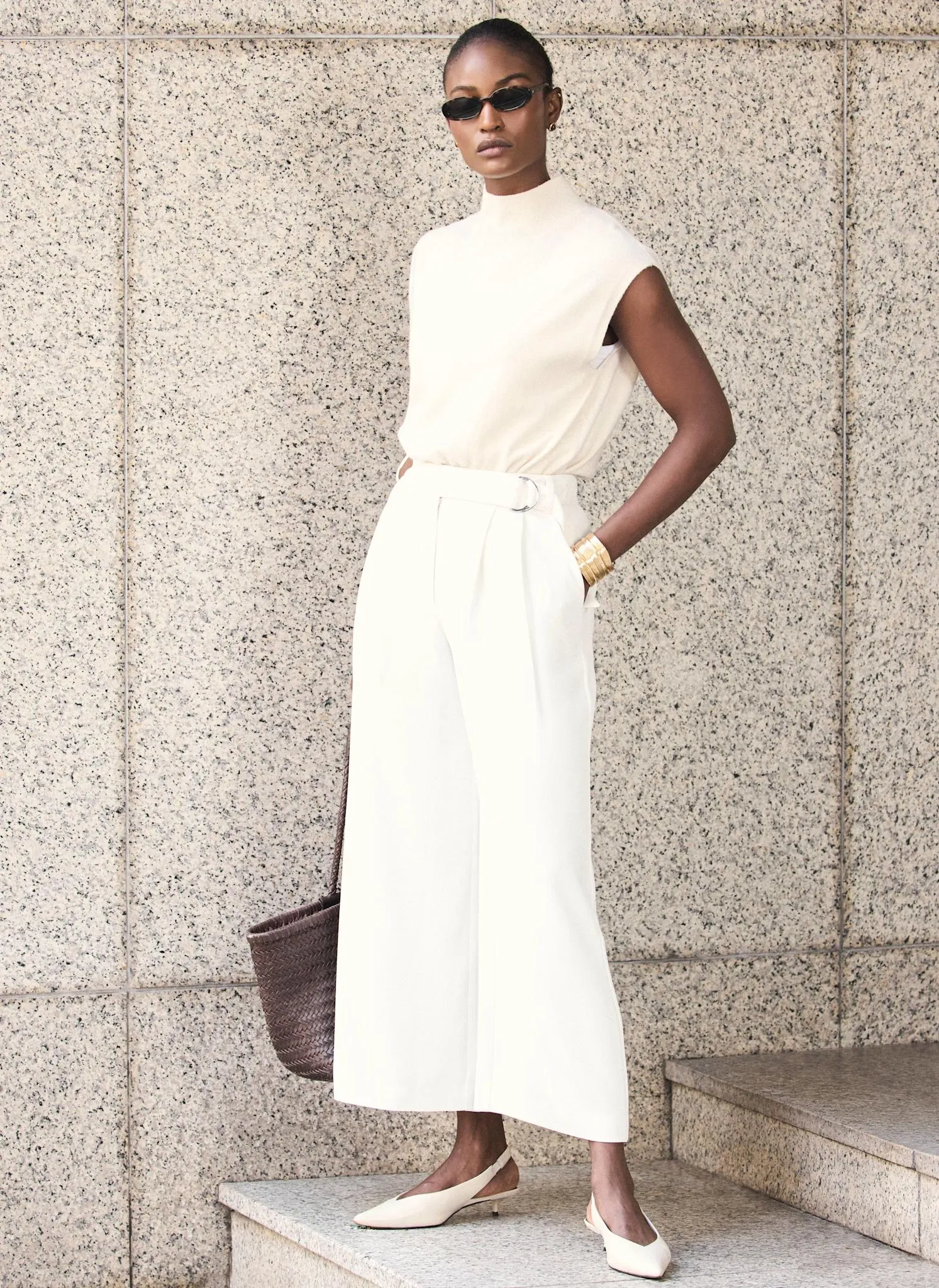 White Cropped Wide Leg Tailored Trousers sold by Mint Velvet product image thumbnail 3