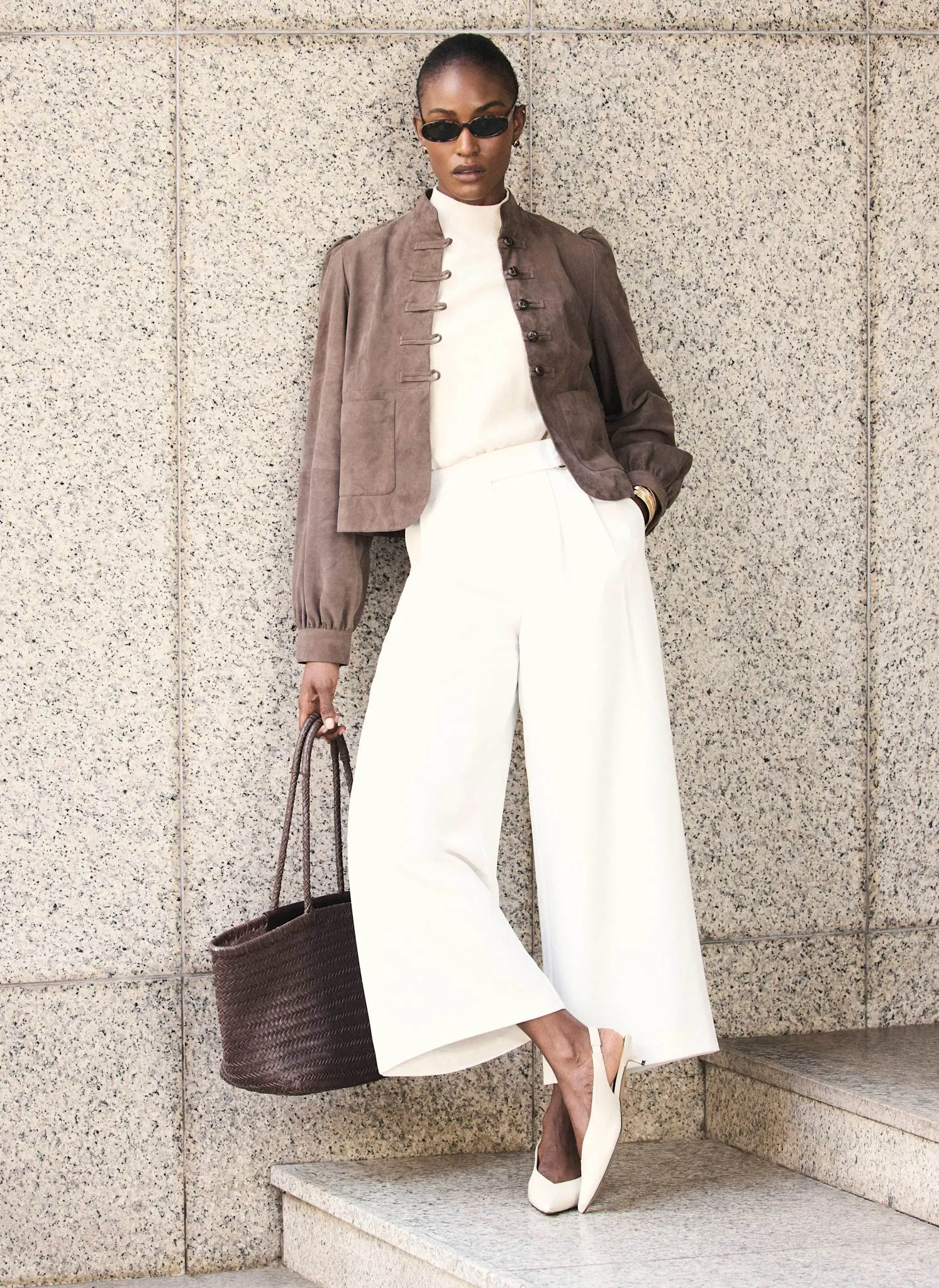 White Cropped Wide Leg Tailored Trousers sold by Mint Velvet product image thumbnail 2