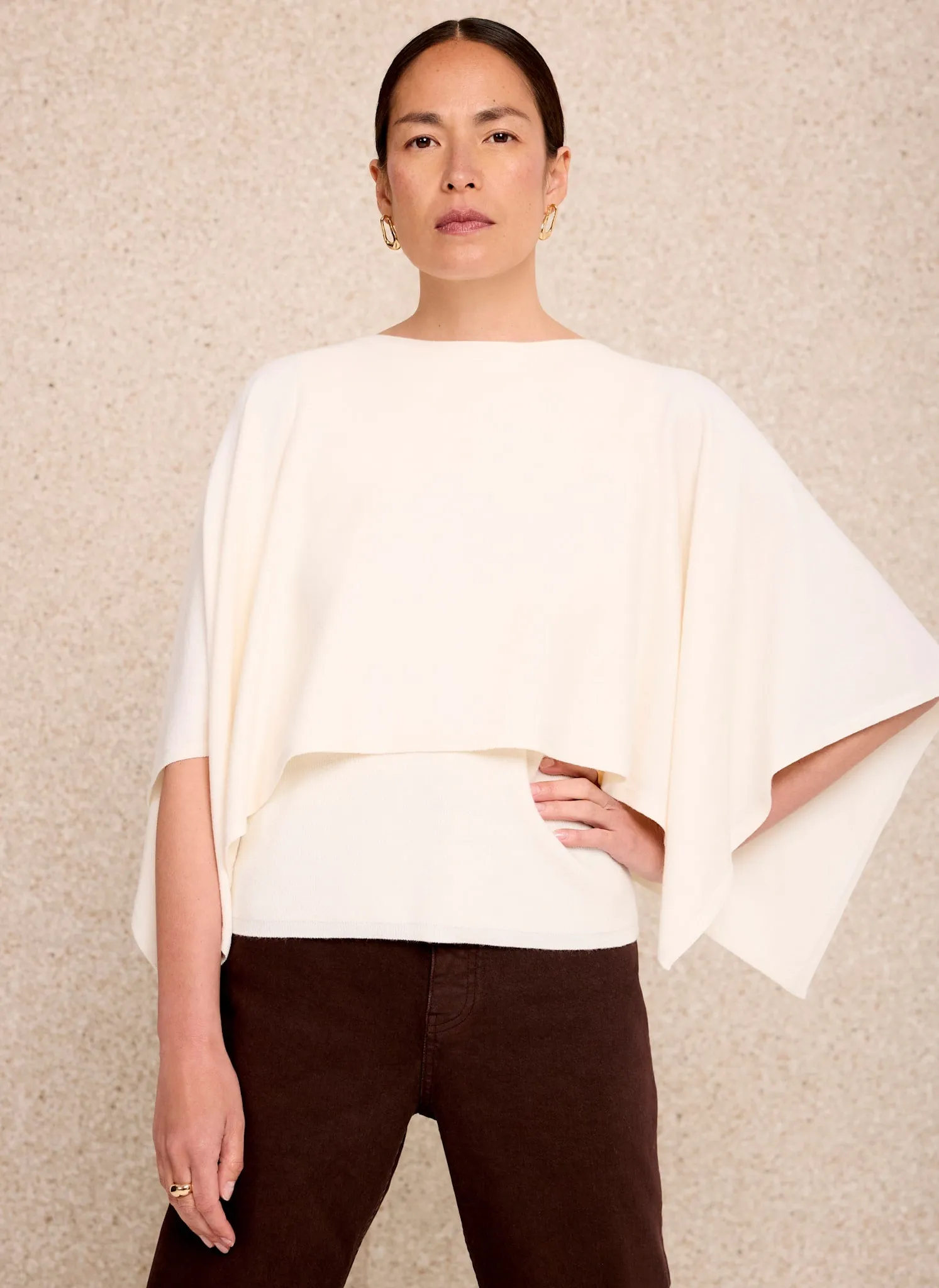 Cream Layered Poncho Knit Top sold by Mint Velvet
