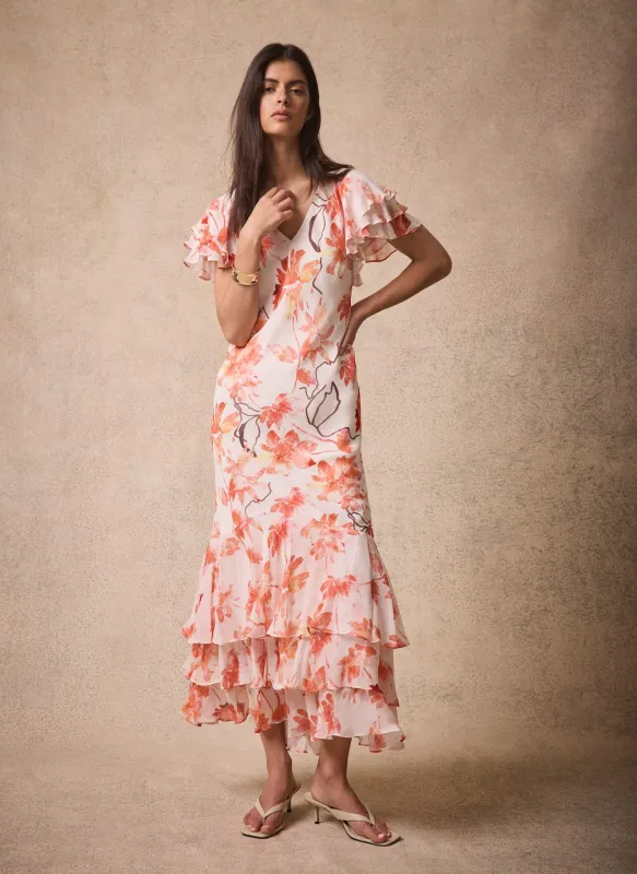 Neutral Floral Print Midi Dress made by Mint Velvet