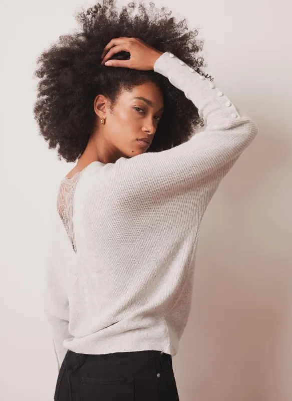 Grey Lace Detail Batwing Jumper made by Mint Velvet