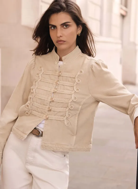 Neutral Denim Military Jacket made by Mint Velvet