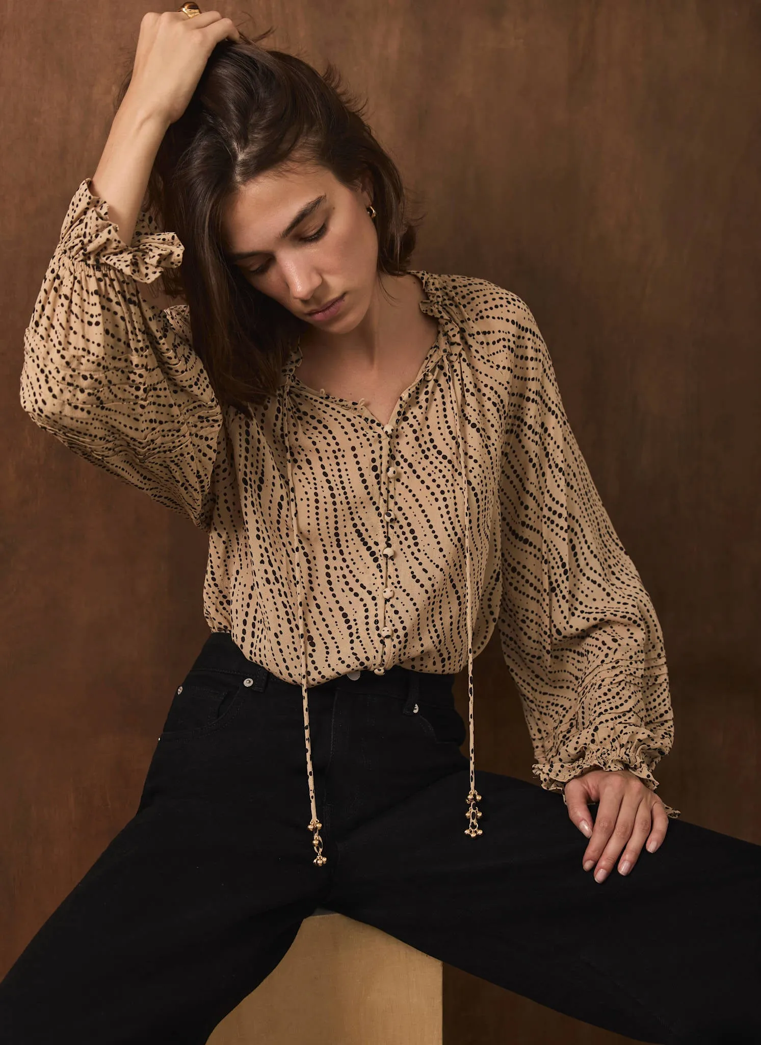 Neutral Spot Print Blouse sold by Mint Velvet product image thumbnail 5