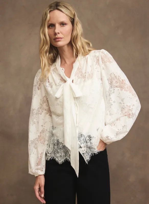 White Lace Pussybow Blouse made by Mint Velvet