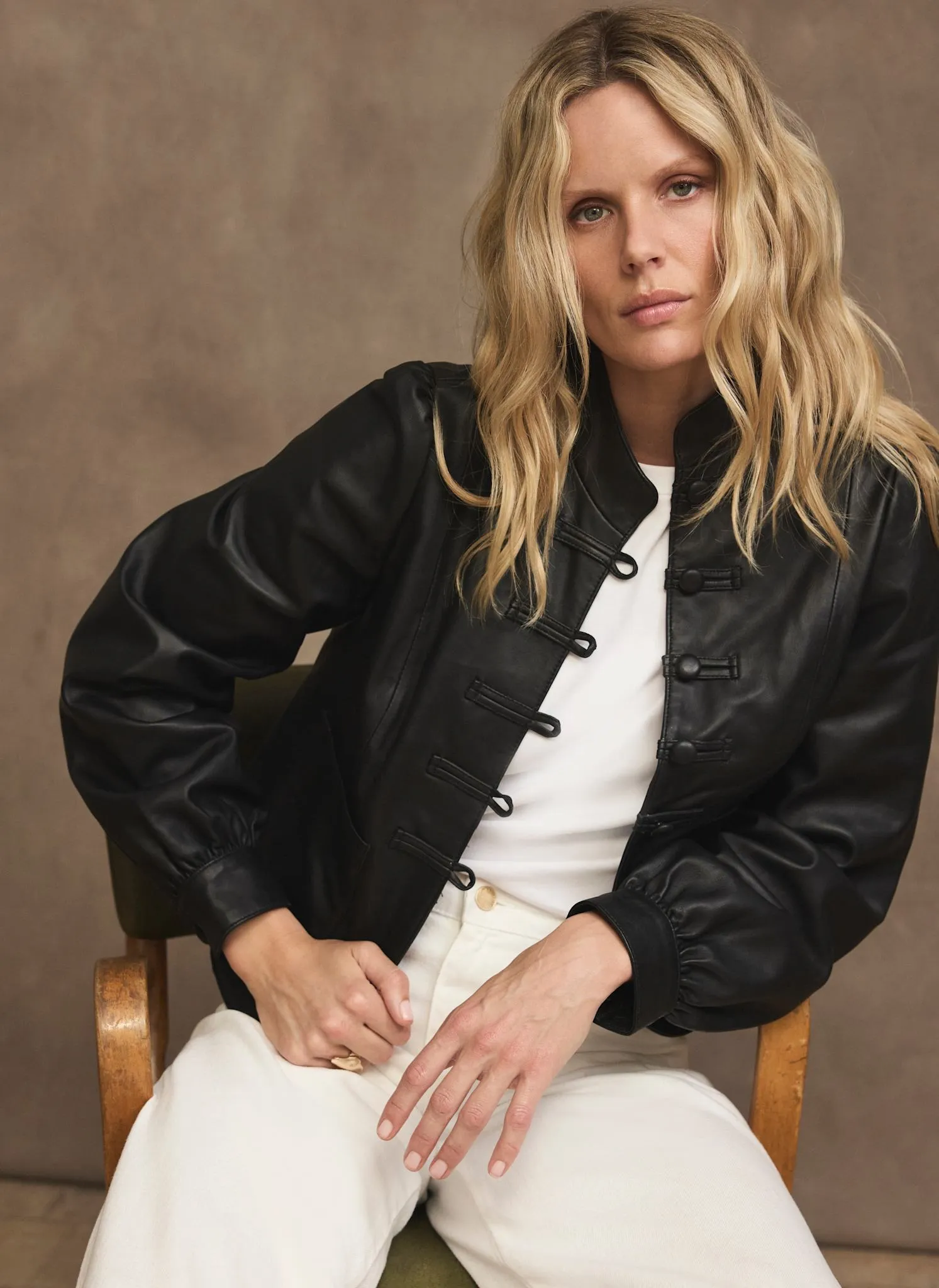 Black Leather Stand Collar Jacket sold by Mint Velvet product image thumbnail 2