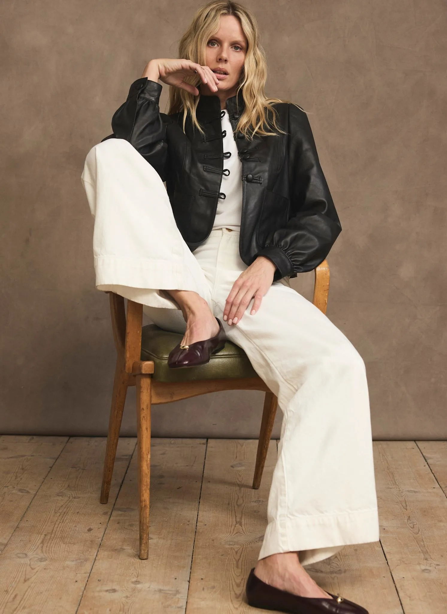 Black Leather Stand Collar Jacket sold by Mint Velvet product image thumbnail 3
