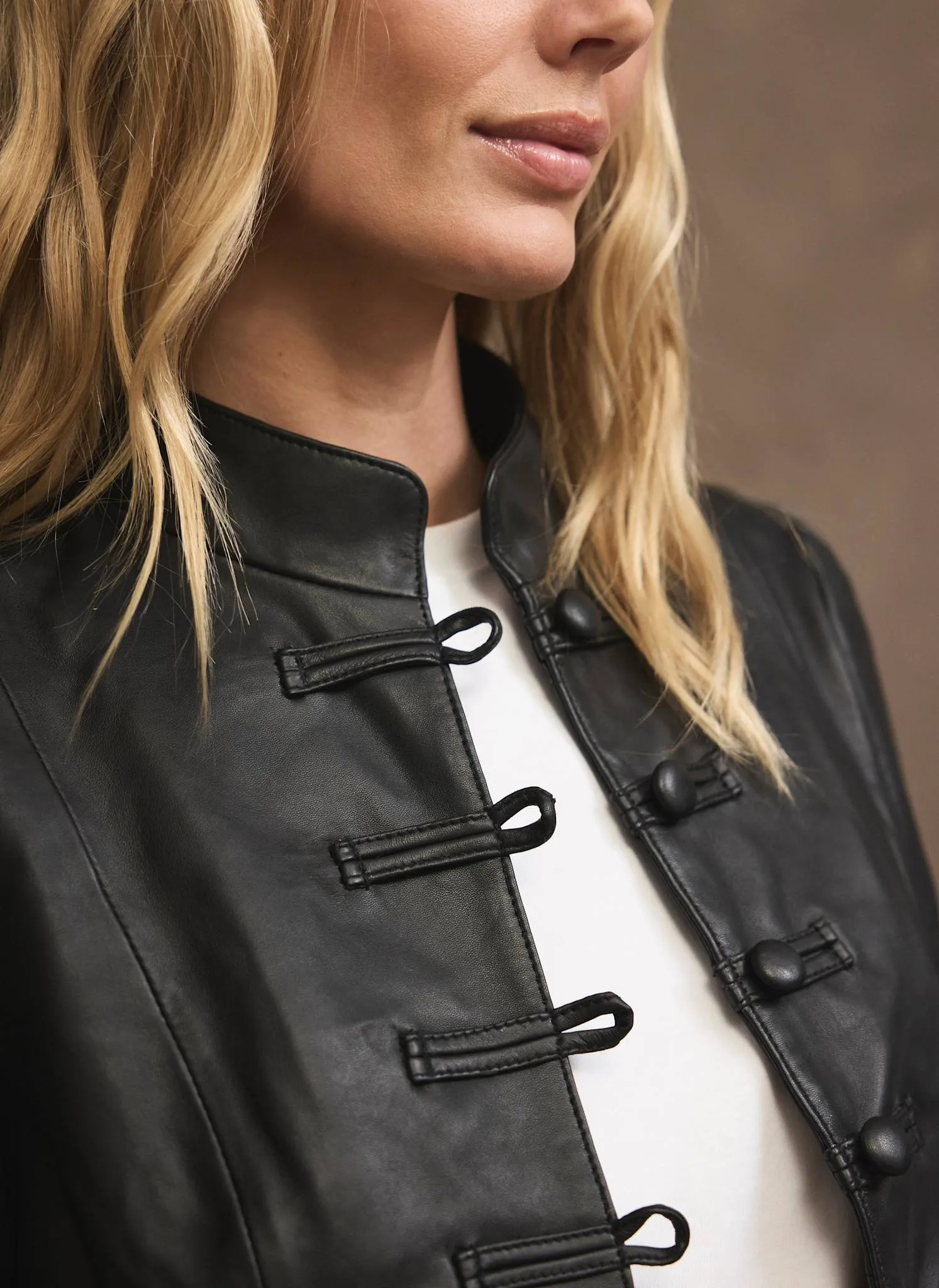 Black Leather Stand Collar Jacket sold by Mint Velvet product image thumbnail 4