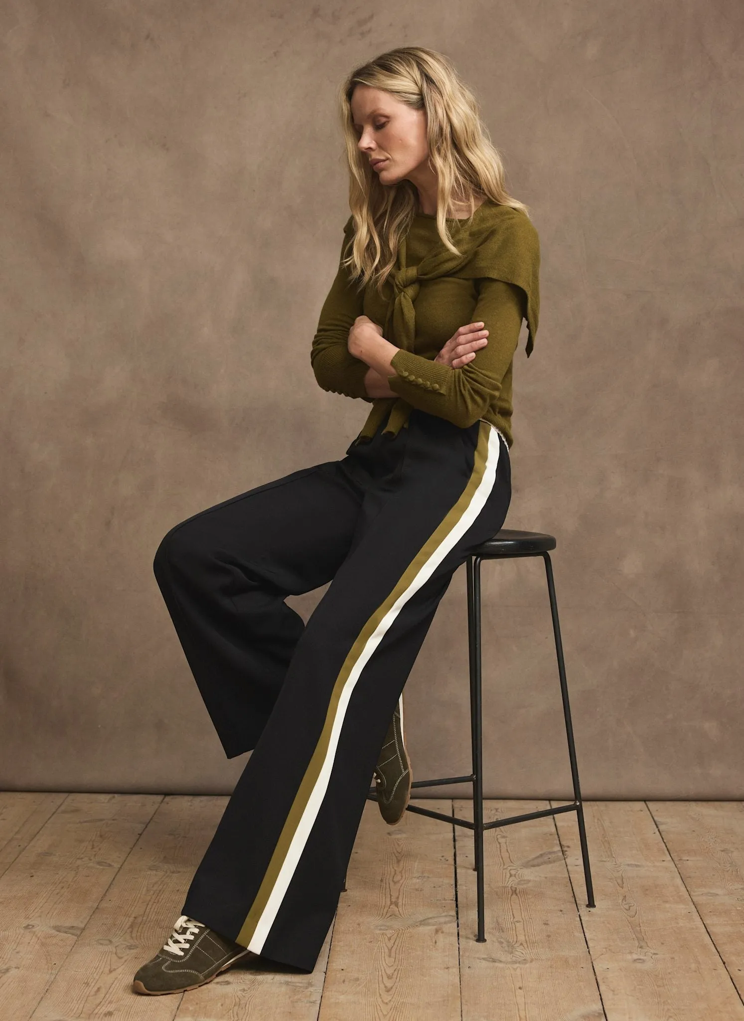 Black Side Stripe Tie Waist Wide Leg Trousers sold by Mint Velvet