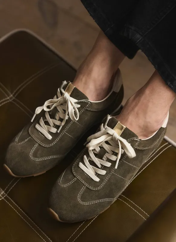 Vick Olive Green Suede Trainers made by Mint Velvet
