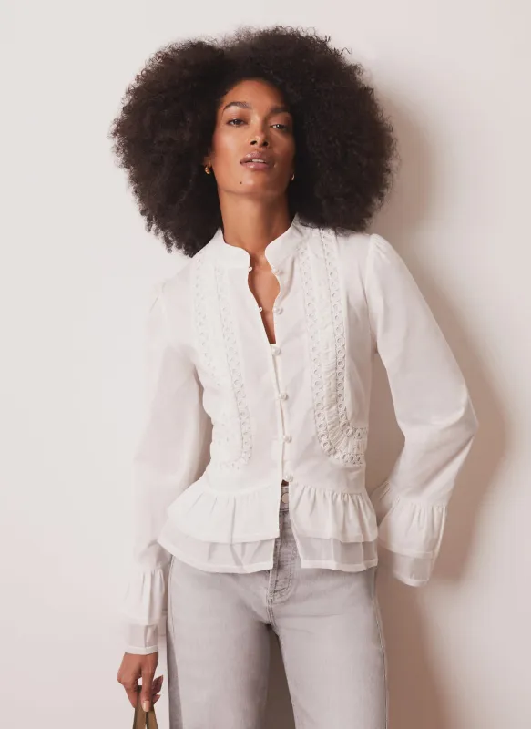 Cream Lace Ruffle Blouse made by Mint Velvet
