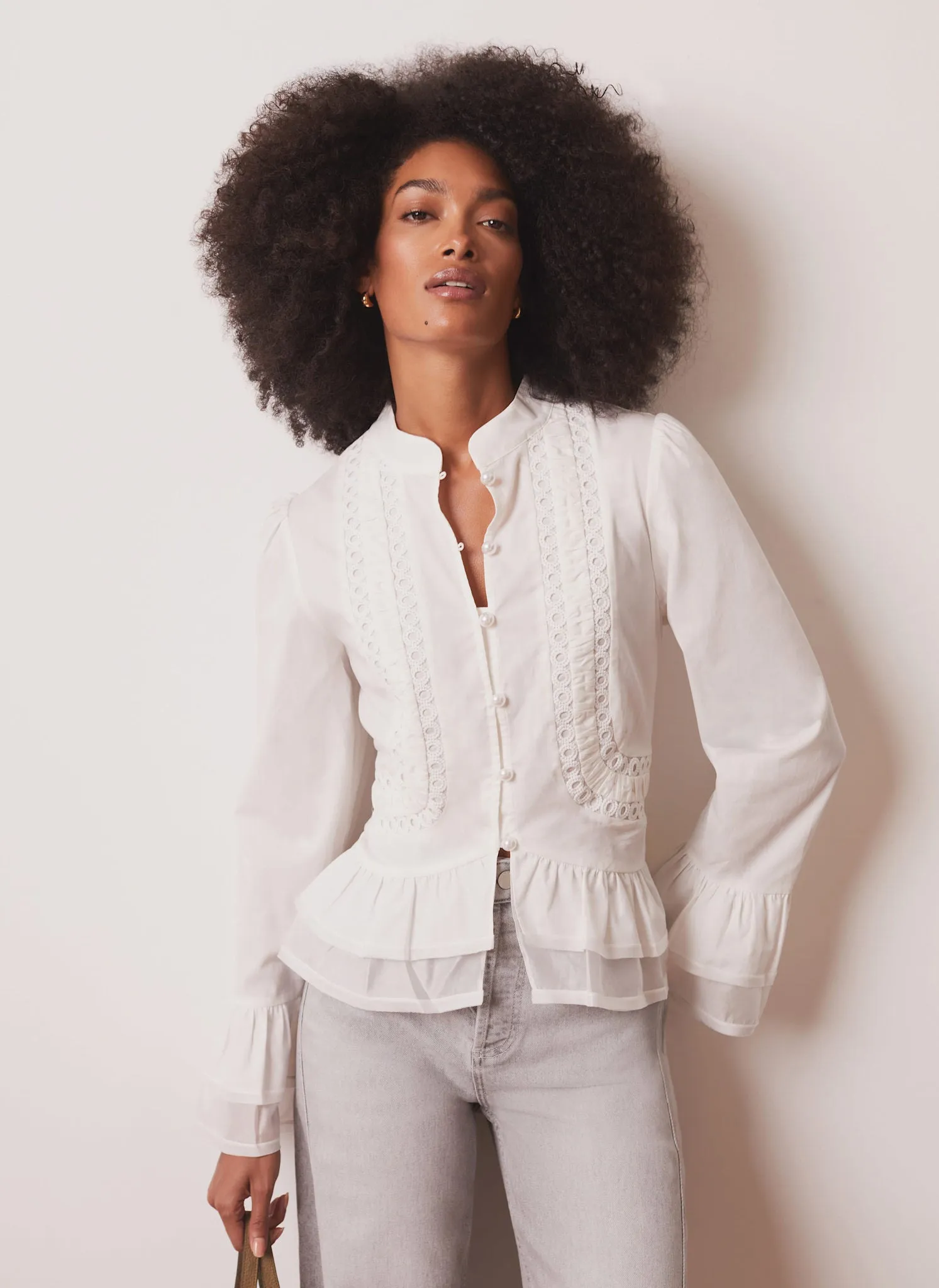 Cream Lace Ruffle Blouse sold by Mint Velvet