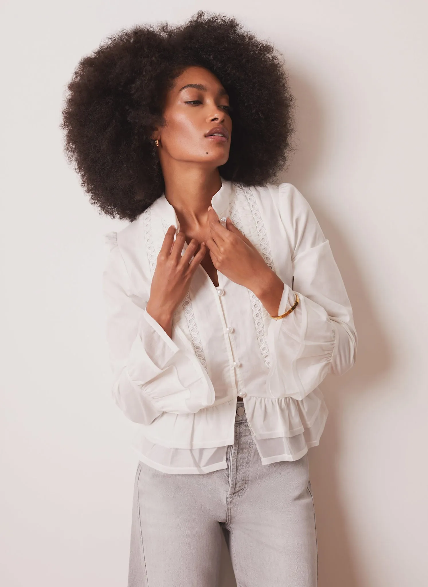 Cream Lace Ruffle Blouse sold by Mint Velvet product image thumbnail 4