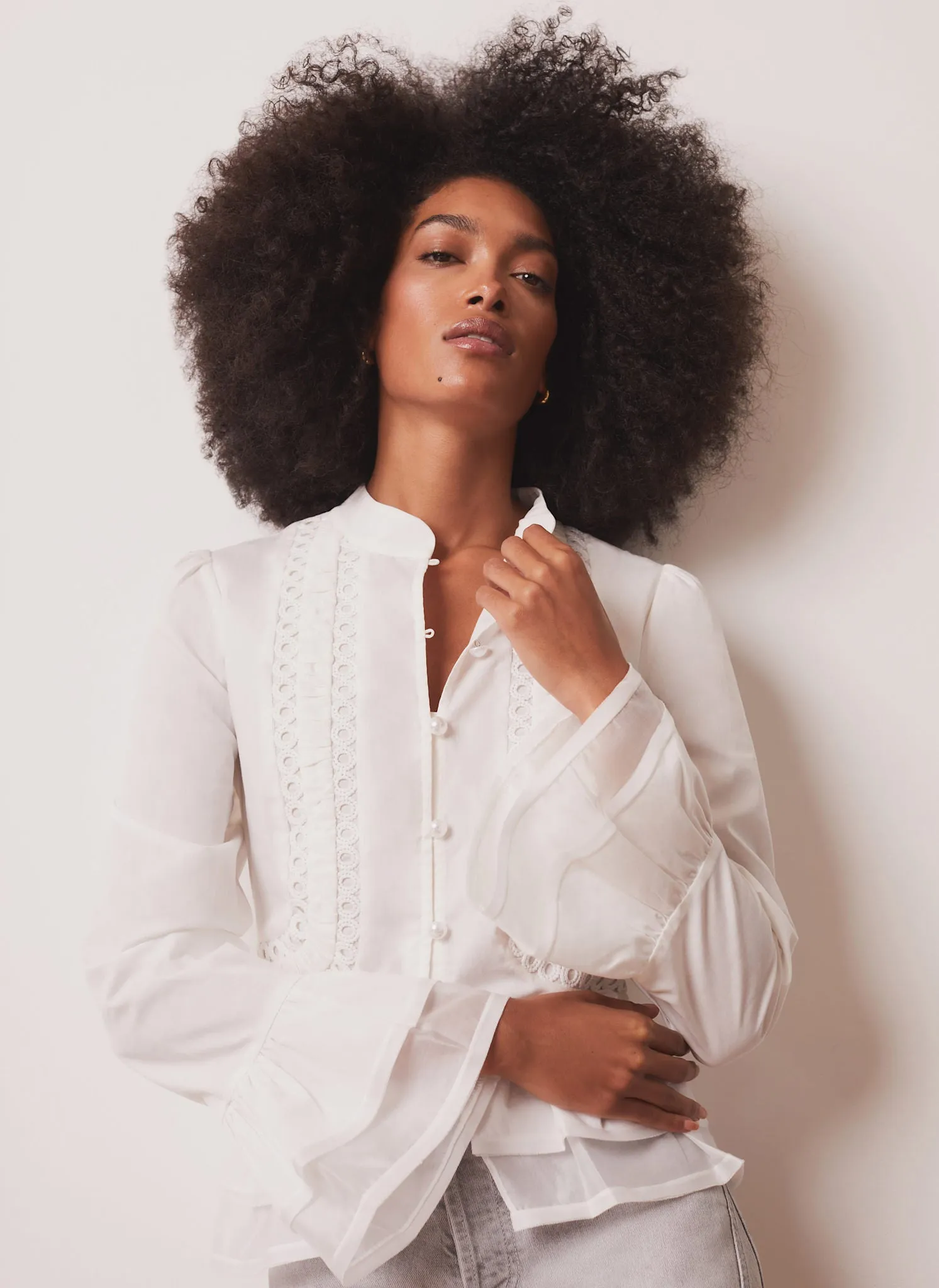 Cream Lace Ruffle Blouse sold by Mint Velvet product image thumbnail 2